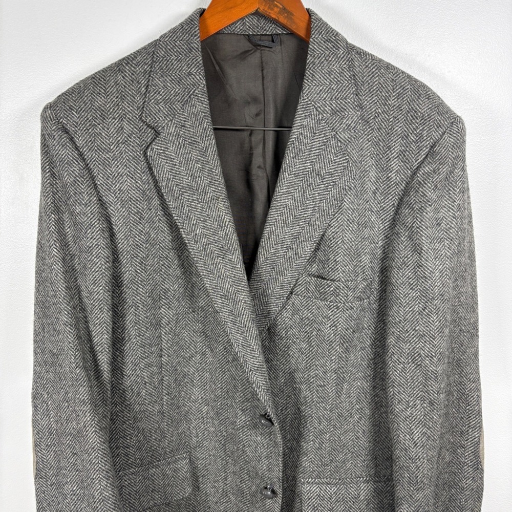 Farah WFF Mens Grey Herringbone Tweed Blazer Sport Coat Elbow‎ Patches 44R